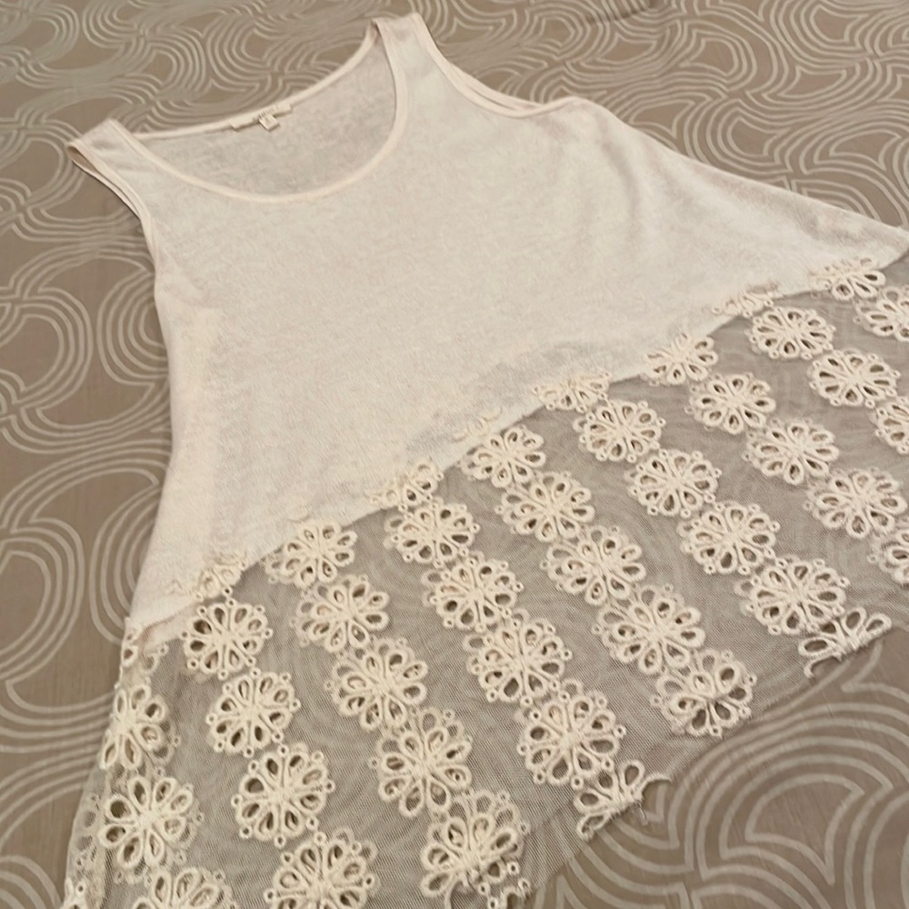 Mystree Cream Lace Hem Tank Top